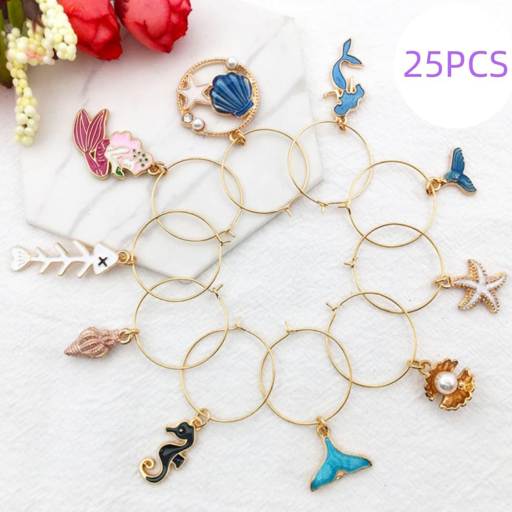 HIDOSNG Beach Theme Wine Glass Charm, 25Pcs Identifiers Wine Glass Charms Markers Tags Identification Drink Markers Charms Accessories for Party Wedding Bar