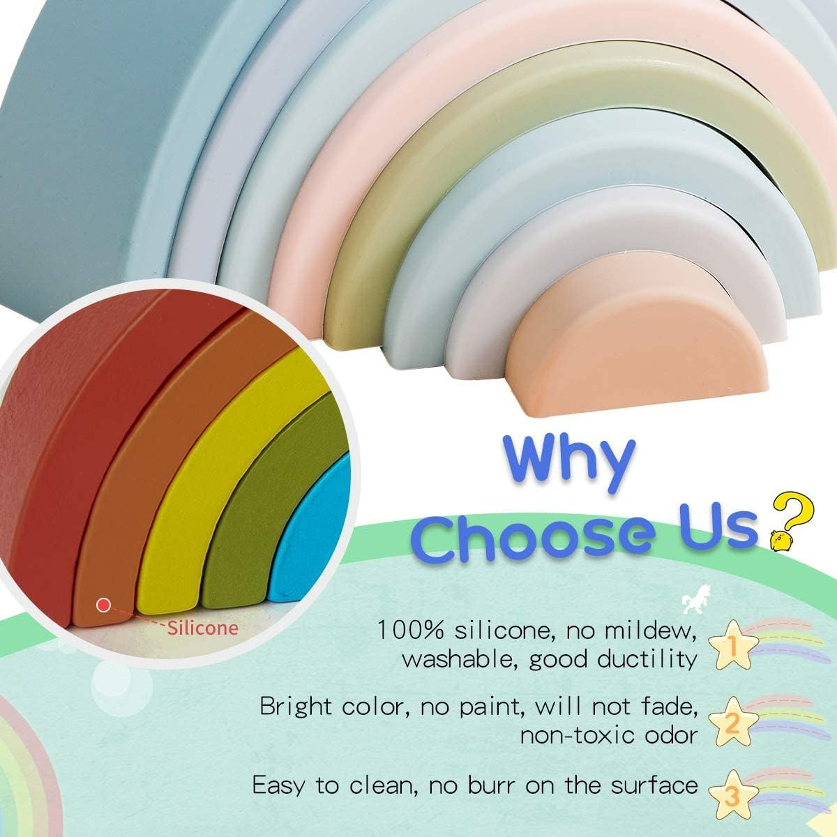 Silicone Rainbow Stacking Toy Color Sorting Toys 8 Pcs Stacking Game Rainbow Stacker Shape Matching Learning Montessori Toy Early Development Gift image number 5