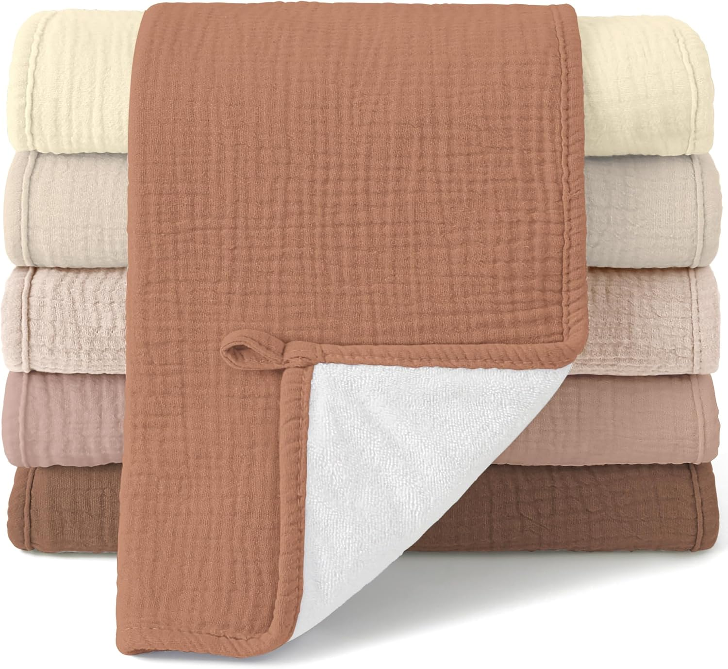 Bearmoss 100% Cotton Muslin Burp Cloths Sets 6 Pack 20X10Inch Large Burping Clothes Extra Soft Absorbent for Newborn Unisex Baby Girls and Boys (Brown)