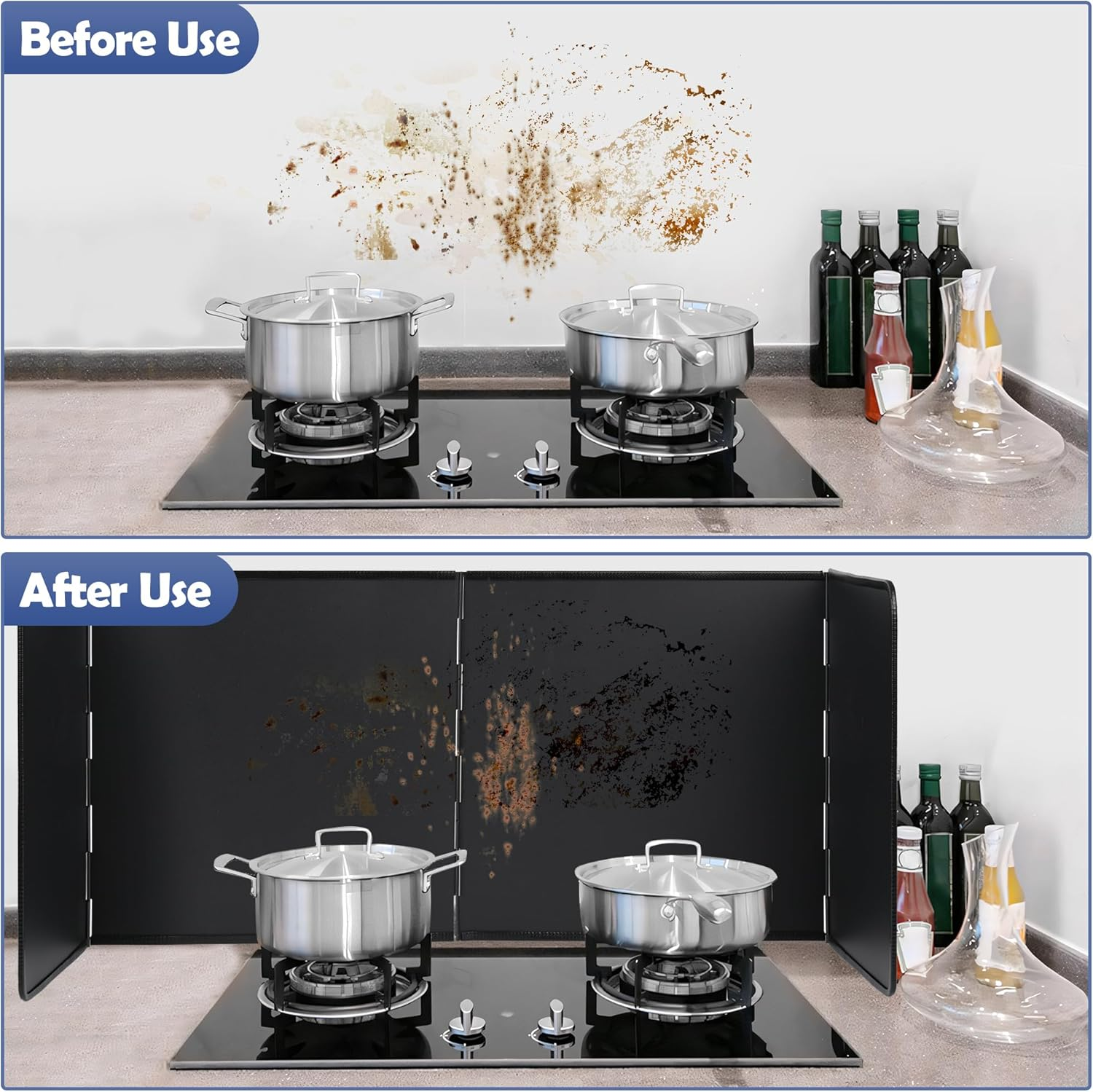 Foldable anti Splatter Shield Guard, Grease Splatter Screen Oil Gas Barrier, 40Cm Height 4 Sided Splatter Guard, Heat Insulation Kitchen Utensils, Splashproof Baffle for Kitchen Cooking Black - Black image number 6