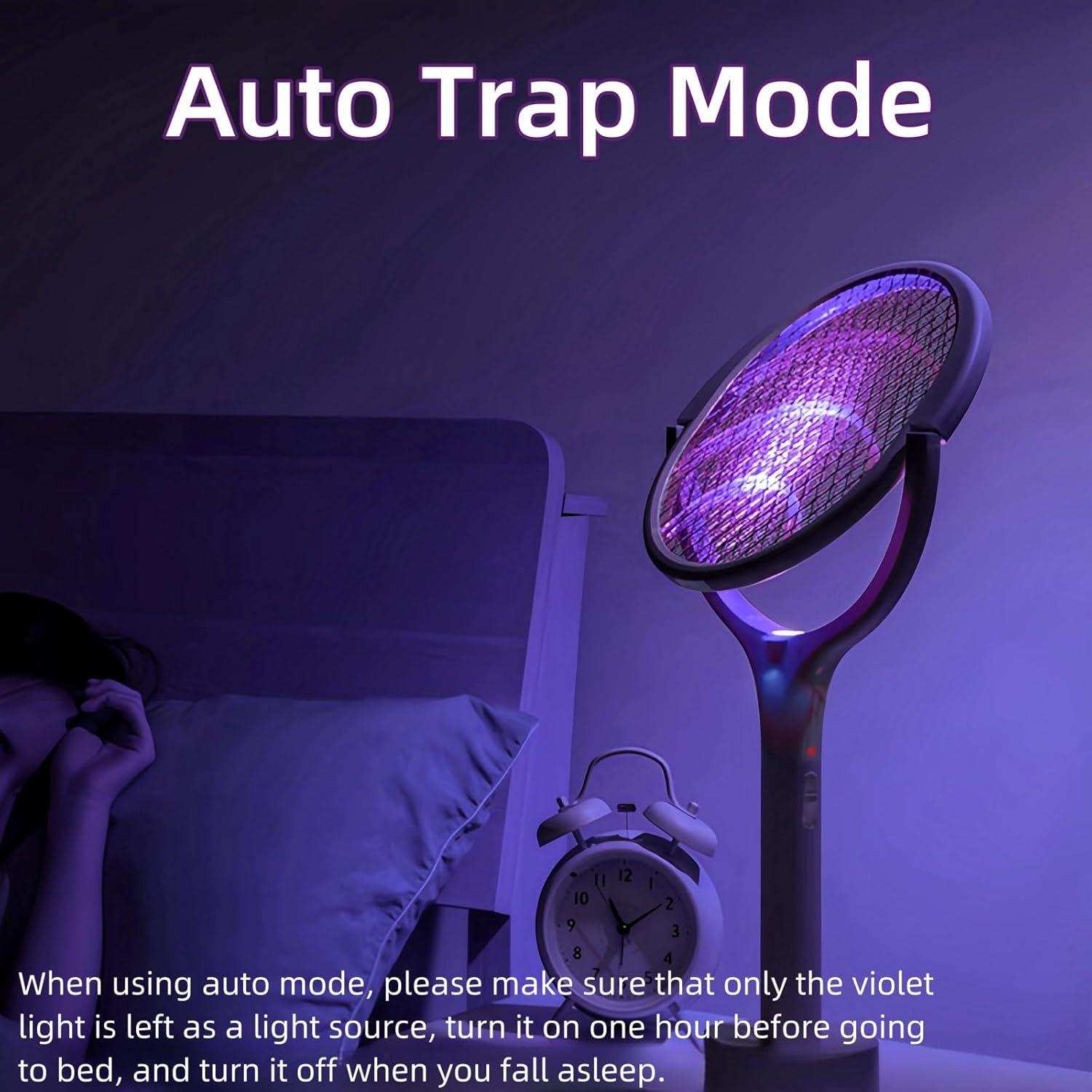 ZOCINS Rechargeable Electric Fly Swatter with Telescopic Extension＆Rotating Head, 3500V Electric Mosquito Swatter with 3 Layers Safety Mesh, Mosquito Repellent Bug Killer Fly Trap Indoor Outdoor image number 3