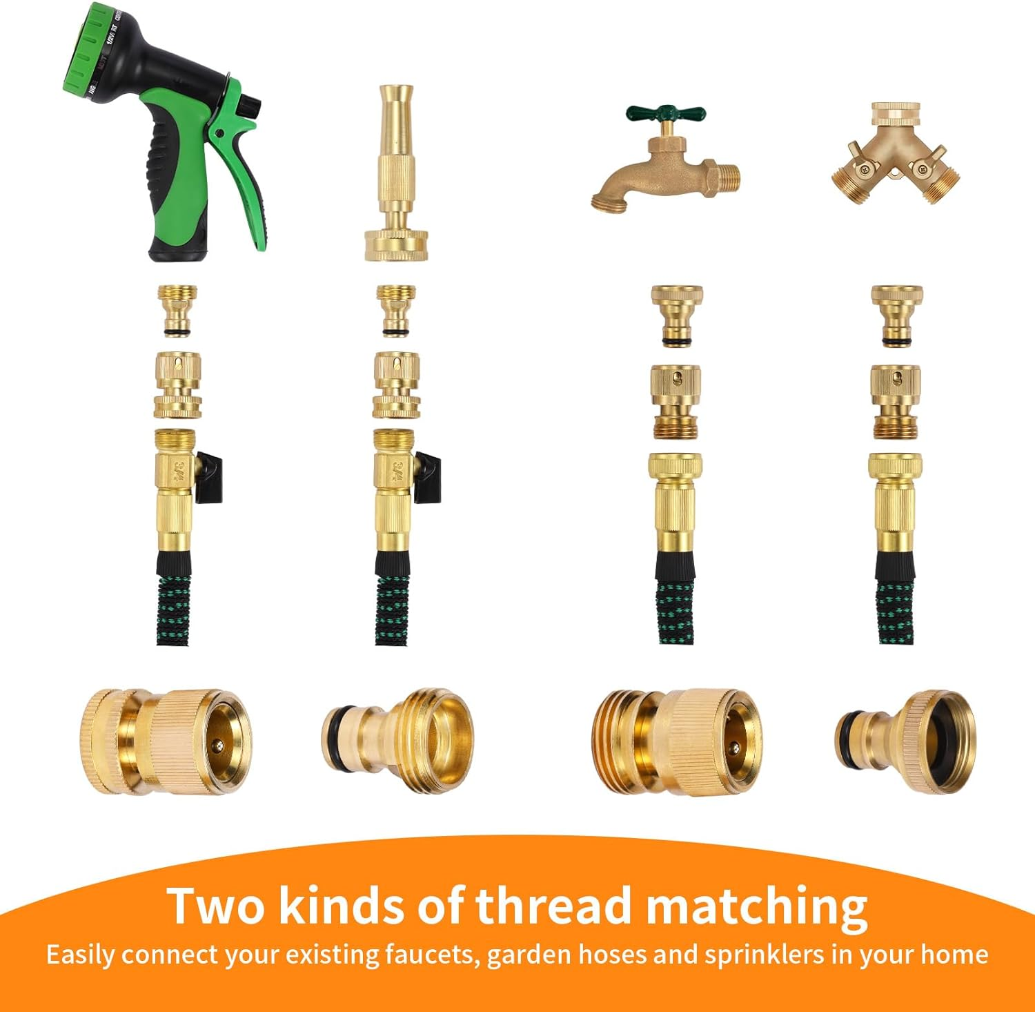 Garden Hose Quick Connect Solid Brass Garden Hose Connector Water Hose Connectors Easy Connect Fittings Standard 3/4 Inch GHT, 4 Complete Sets Female & Male, Free Washers & Gaskets image number 4