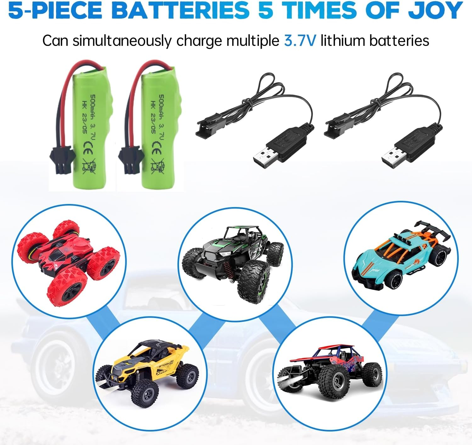 2PCS 3.7V 500Mah Li Ion Battery SM-2P Plug with USB Charger Suitable for Double-Sided Remote Control Stunt Truck RC Car DE35 DE38 DE40 DE50 DE55 TB202 TM141 Toy Car Battery image number 6