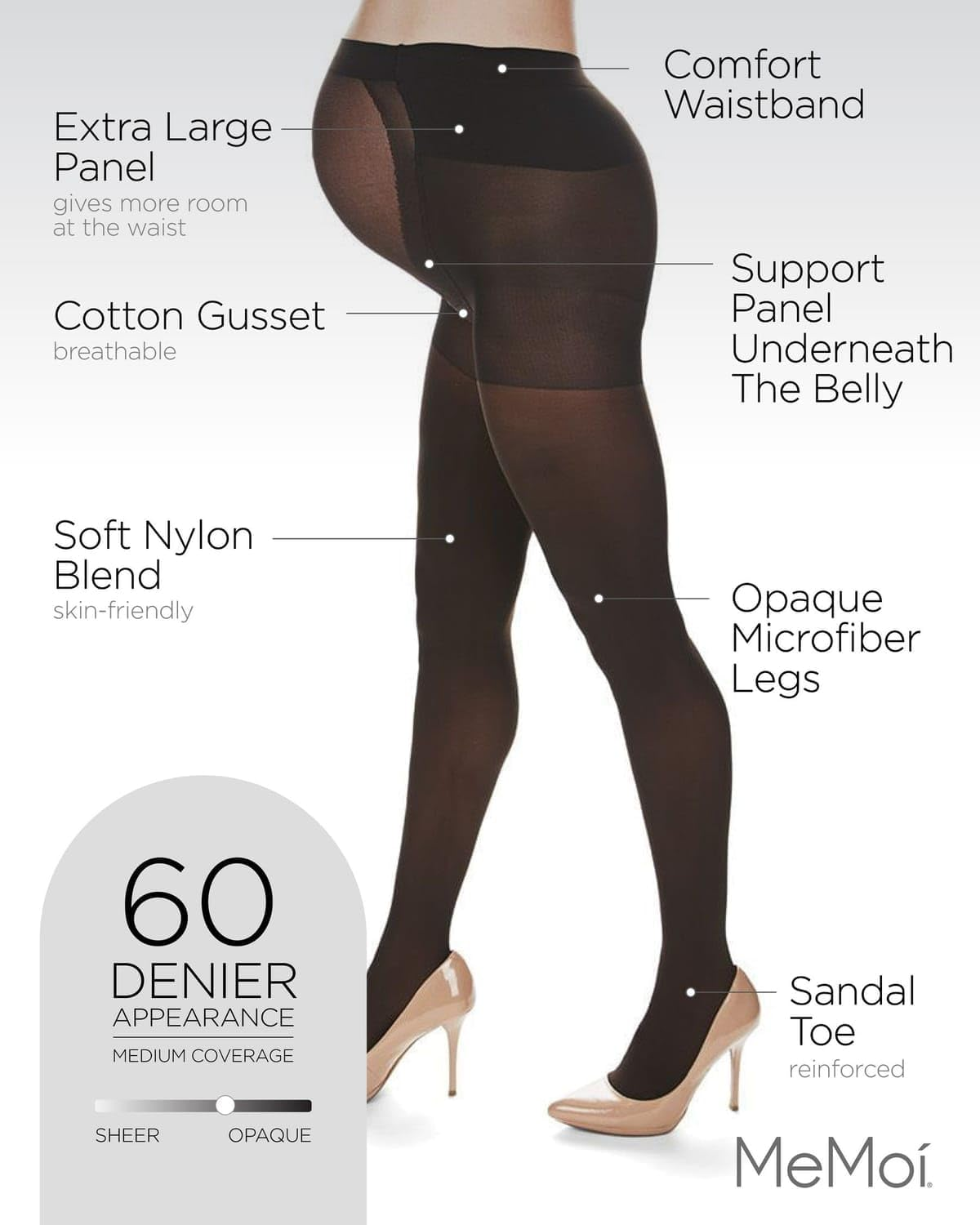 Memoi Microfiber Opaque Maternity Tights | Pregnancy Support Hose image number 2