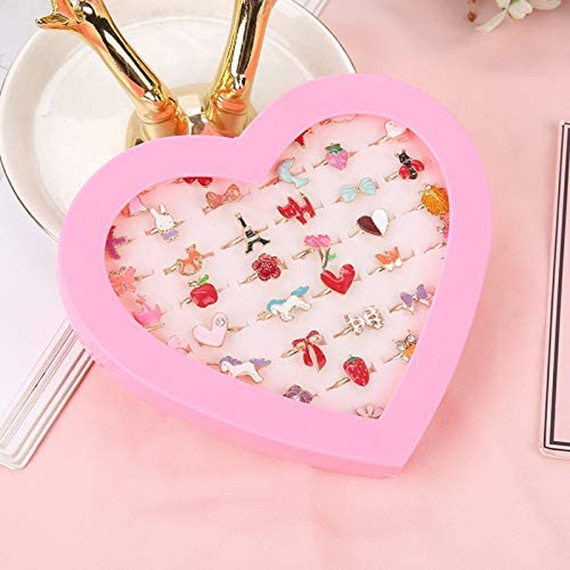 Fineder 36Pcs Children Kids Little Girl Gift, Jewelry Adjustable Rings in Box, Girl Pretend Play and Dress up Rings,Random Shape and Color, Little Girls Gift image number 1