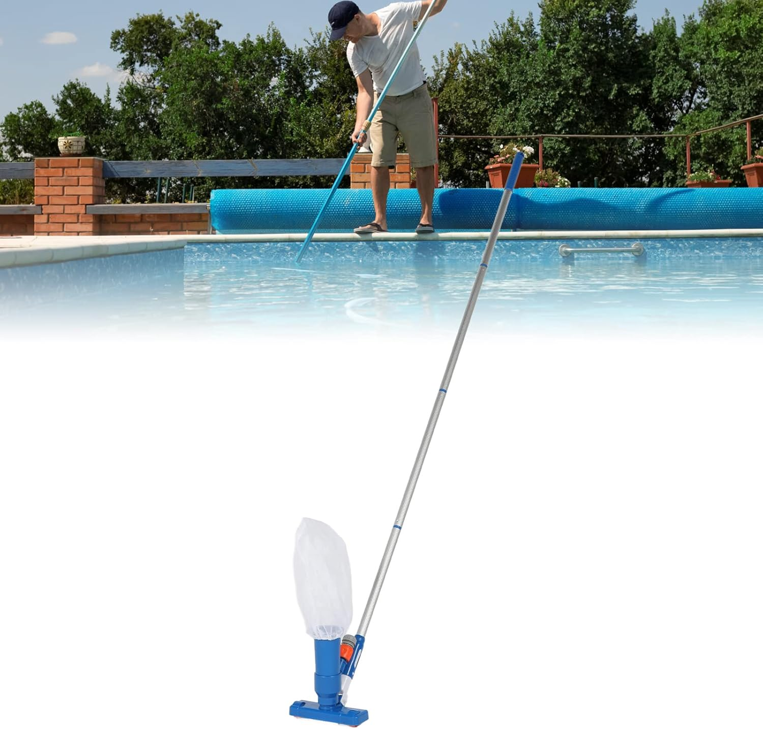 Pool Spa Jet Vacuum Cleaner, 63 Portable Pool Vacuum Jet Underwater Cleaner, Adjustable 4 Poles Pool Cleaner, Fit for Spa, Hot Tub, Fountain Vacuuming, Attach to Use Garden Hose image number 4