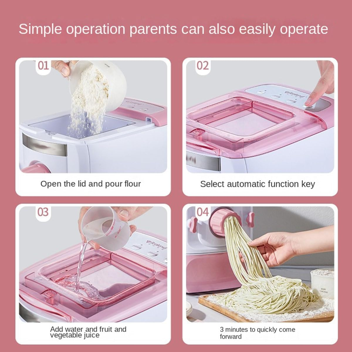 Noodle Maker, Multifunctional Noodle Press, 500G Capacity, with 7 Noodle Molds, 3 Minutes Quick Baking, Hidden Storage Drawer, Vertical Design, Kitchen Gadget for Non-Stick Noodles image number 3