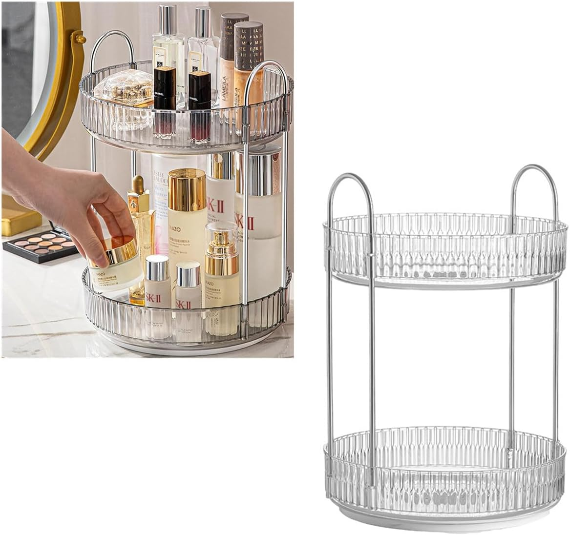 360&deg;Rotating Bathroom Counter Organizer 2 Tier Cosmetic Storage Box Perfume Organizer Fits Cosmetic Vintage Storage for Bathroom Dresser Perfume, Lipsticks, Makeup Brushes, Clear image number 6