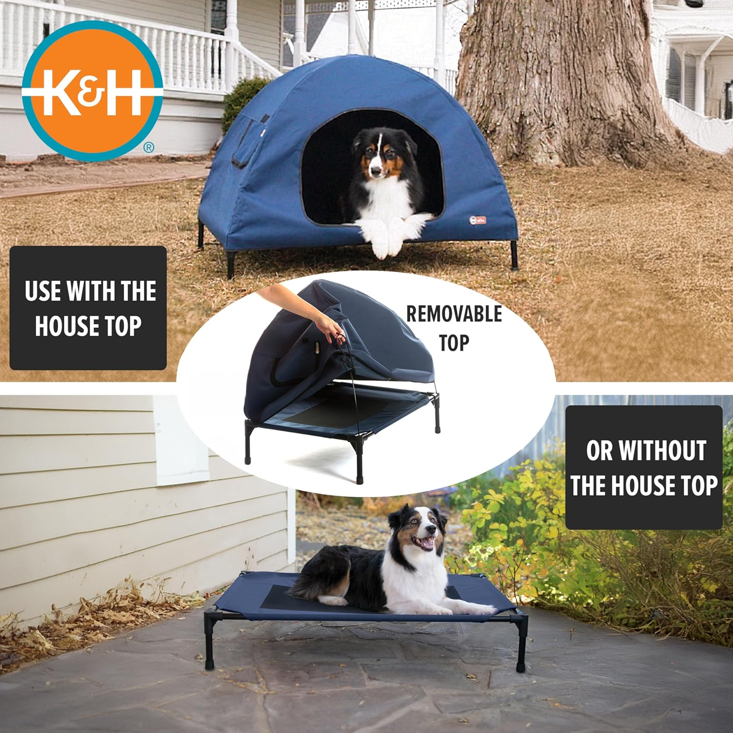 K&H Pet Products Original Pet Cot Tent, Portable Dog House, Dog Shade & Weather Shelter, Elevated Cot Dog Bed, Navy Blue, Medium 25 X 32 X 28 Inches image number 5