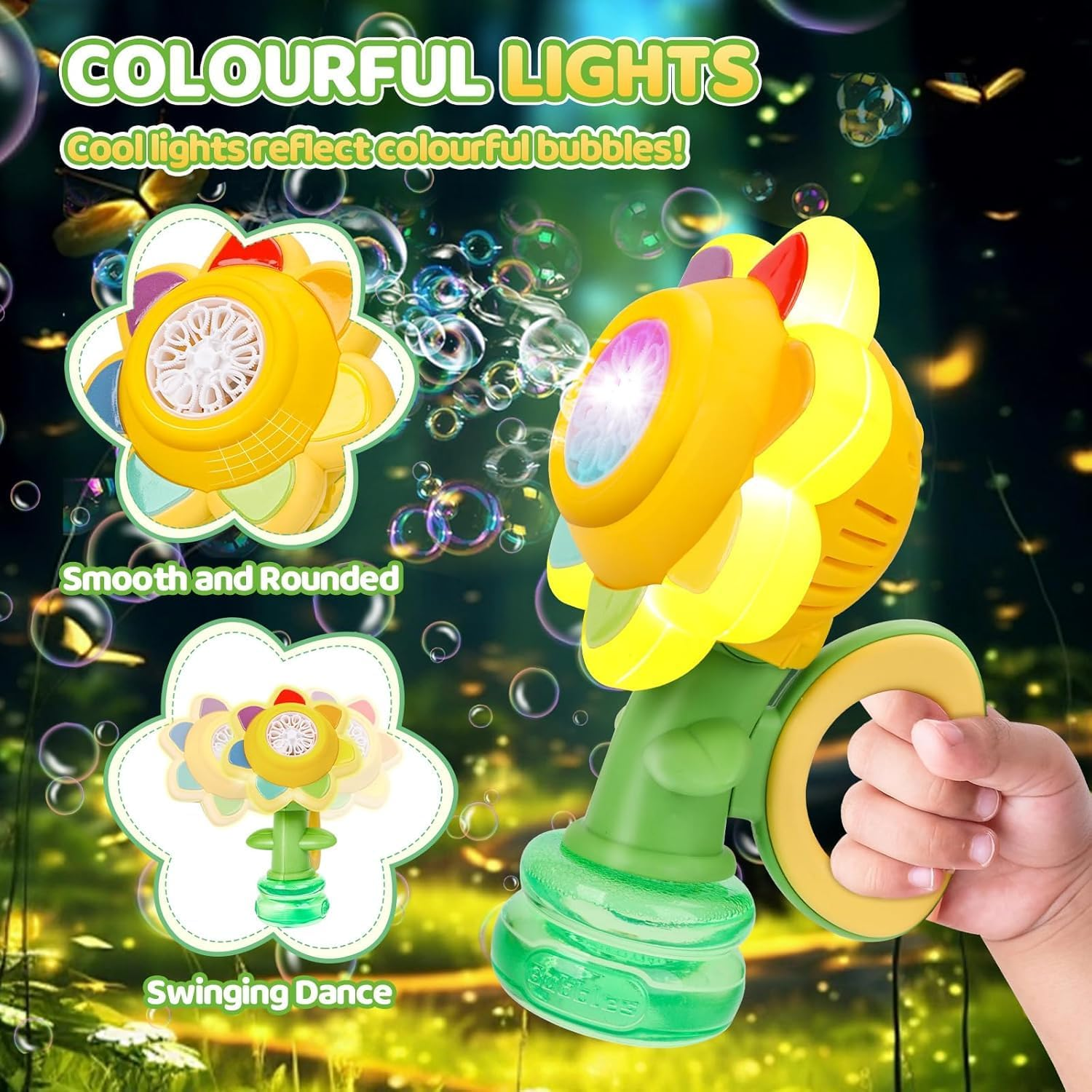 Bubble Machine for Kids, Rechargeable Dancing Sunflower Bubble Maker, Light up Automatic Bubble Blower Toys for Baby Childrens Girls Gift, Bubble Blaster Party Favors, Bonus 10 Pack Bubble Solution image number 4