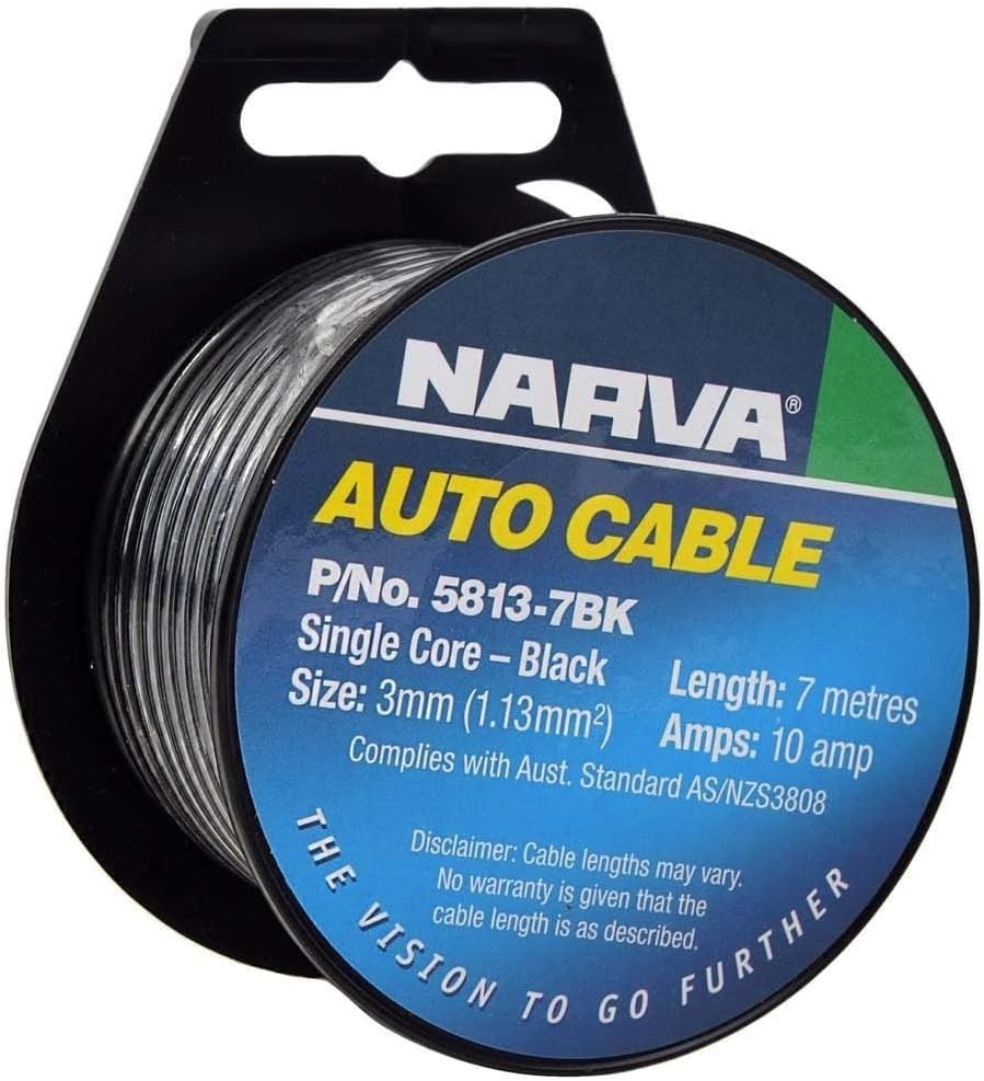 Narva 10A Auto Cable, 3 Mm Diameter, Black