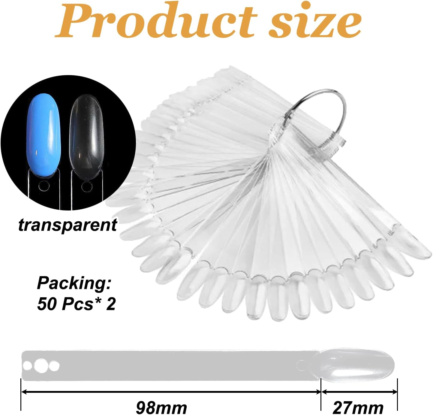 100 PCS Clear Nail Swatches | Fan-Shaped Nail Swatch Sticks | Perfect for Nail Art Display and Color Comparison | Reusable and Durable Plastic image number 4