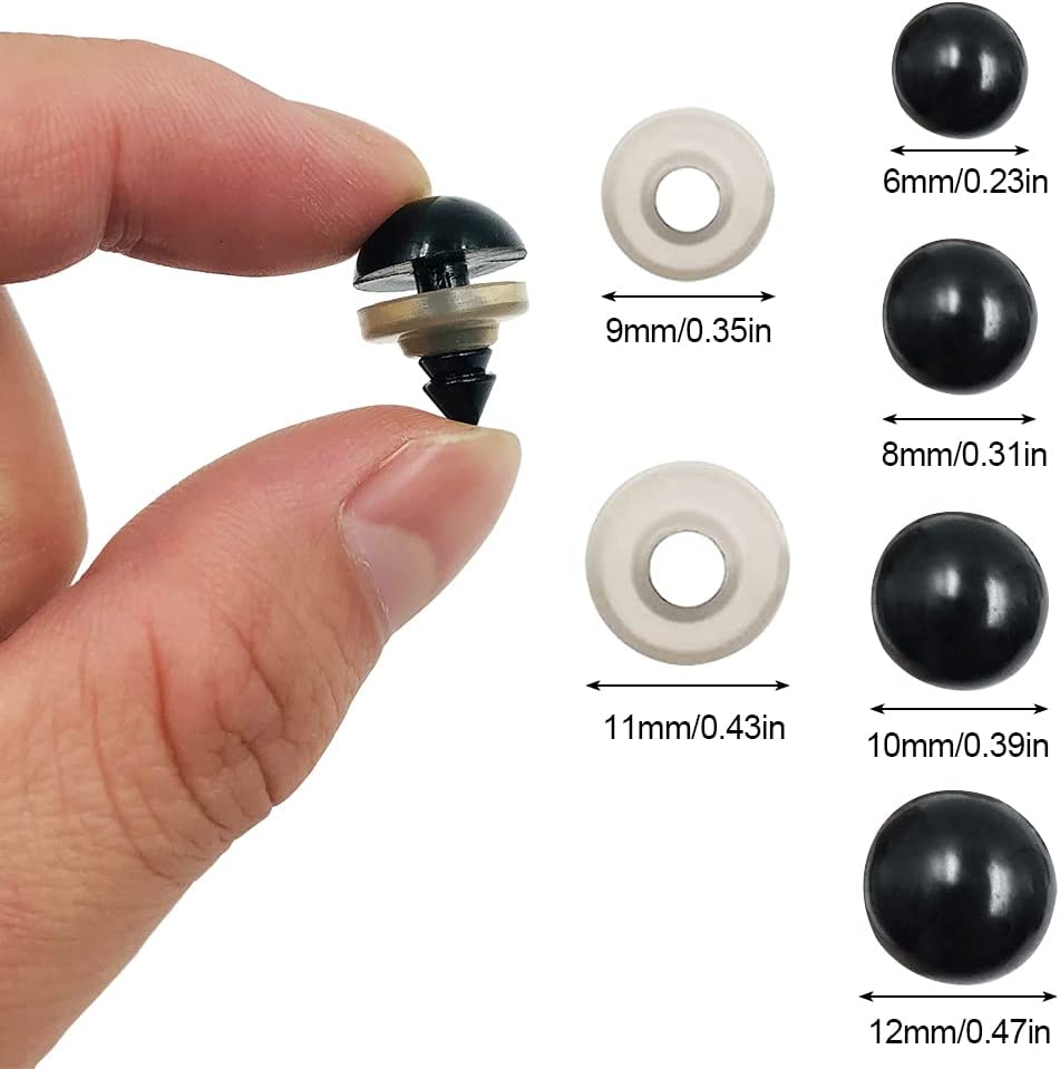 Findtop 1000 Pieces Black Plastic Safety Eyes with Washers for Stuffed Animal Eyes DIY Craft Projects (4 Sizes) image number 6