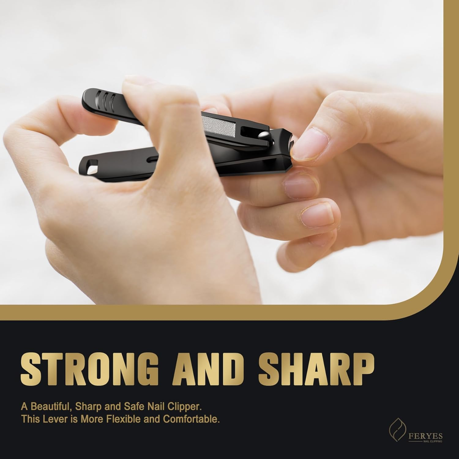 FERYES Elegant Nail Clippers 2-Piece Set - Toenail Clippers and Fingernail Clippers, Sharp Nail Cutters for Men and Women, Precision Grooming for Stunning Nails - Black image number 5