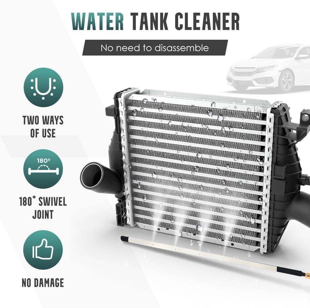 24 Portable Radiator Cleaning Wand, 4500 PSI Radiator Cleaner Tool, Pressure Washer Attachment for Car Truck RV Flush with Water/Air, Gutter & Heater Wash Blower Hose Coolant Sprayer Gun Fin Brush Kit