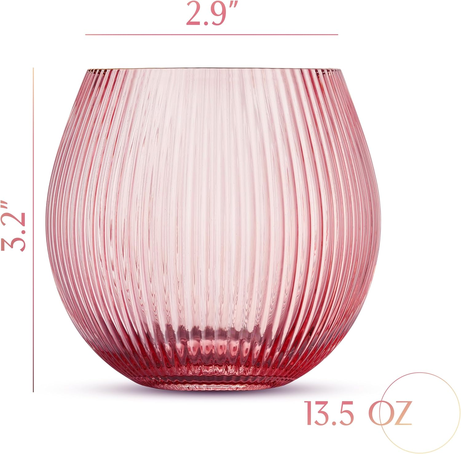 GLASSIQUE CADEAU Vintage Art Deco Ribbed Gin Tonic Cocktail Glasses in Delicate Pink with Gold Rim, Set of 4, 400 Ml Ribbed Crystal Gin Glasses for Cocktails, Gift Set for Gin Lovers image number 1