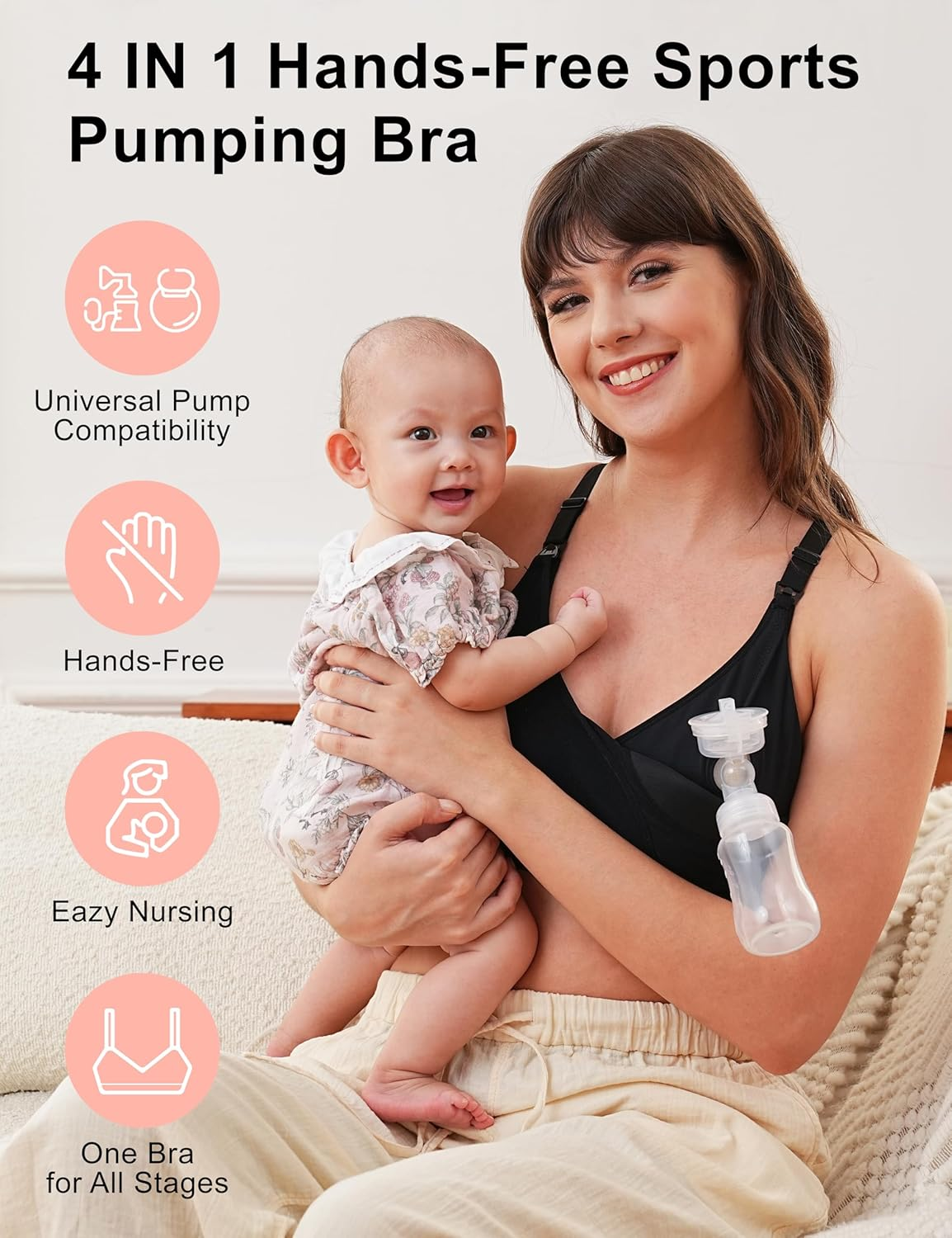 4-In-1 Pumping Bra Hands Free, Low-Impact Sports Nursing Bra for Breastfeeding, Maternity Bra for Pregnancy image number 4
