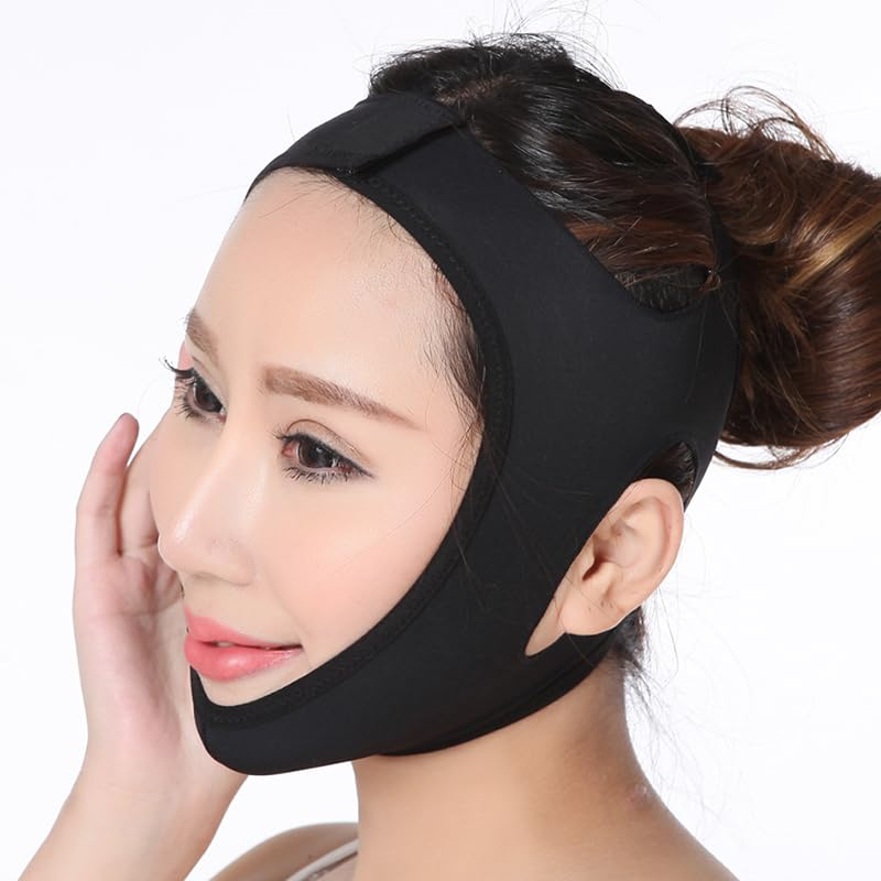 Post Surgery Neck and Chin Compression Garment Wrap Bandage, Face Slimmer, Jowl Tightening, Neck Coverage, Chin Lifting Strap (Black, S) image number 1