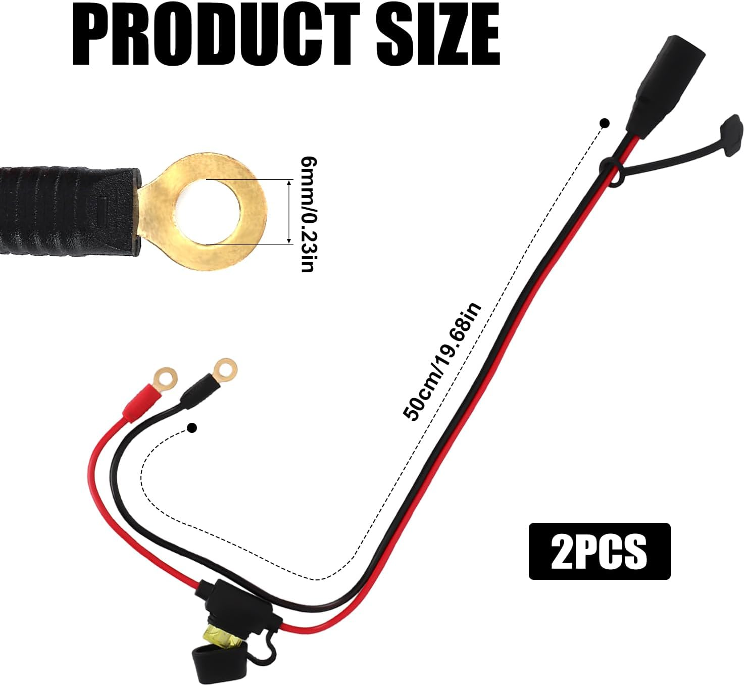 2Pcs Wire Harness, Compatible with NOCO GC002 X-Connect M6 (1/4In) Eye Clamp Connector Drip Charger Cables Battery Charger Cables Accessory Cables for NOCO