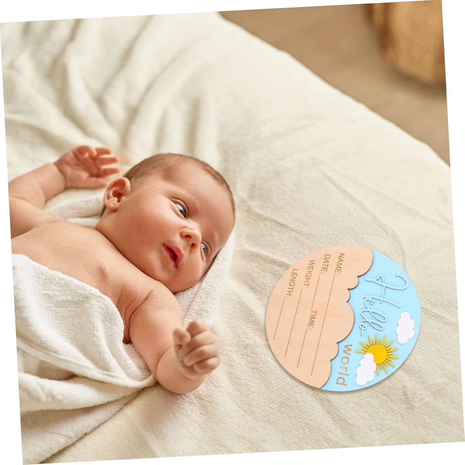 GALPADA Wooden Newborn Announcement Sign for Boys and Durable Photo Prop Plaque for Shower and Nursery Gender Neutral Birth Name Keepsake Compact Lightweight Design - Assorted Color image number 3