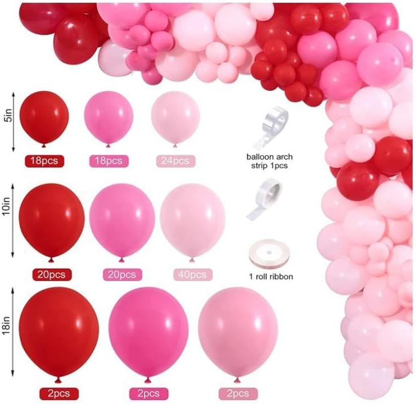 PEKGLOW 146 Pcs Valentine Balloon Garland Red Pink Balloon Garland Macaron Pink Red Pink Balloons Latex Balloons for Birthday Wedding Anniversary Party Decorations Valentines Day Party Supplies image number 4