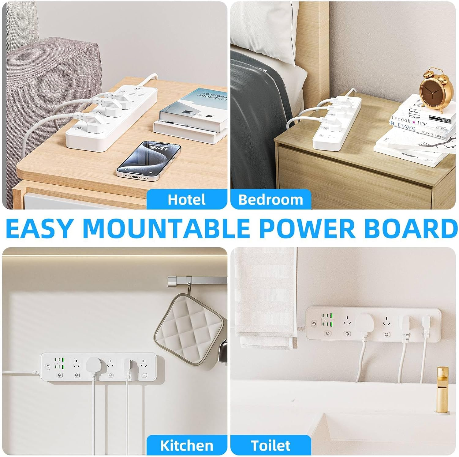 Power Board Individual Switch,11-In-1 Power Strip with 5 AC Outlets, Surge Protector Powerboard with 6 USB Ports(4 USB C Outlets), 1.8M Extension Cord Power Strip,Wall Mount for Home Office- White image number 2