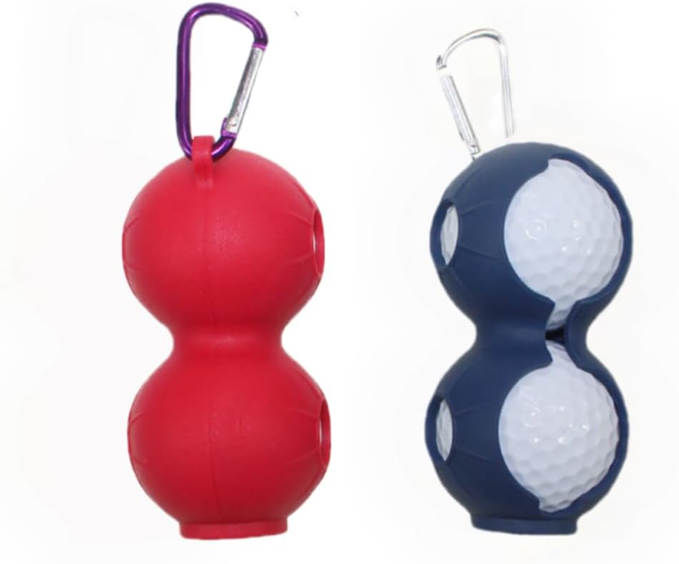 THJOPOKEEL 2PCS Golf Holder with Suspension Clip Soft Silicone Portable Golf Bag Protective Cover for 2 Balls (Blue and Red)