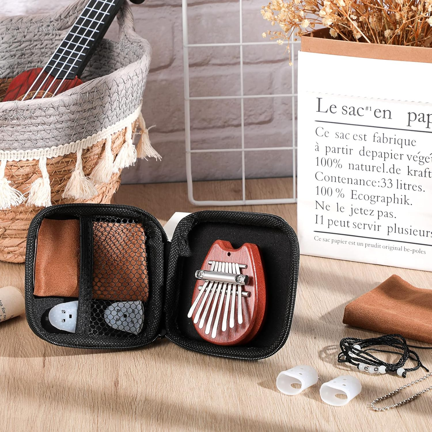 Konohan 24 Pcs 8 Keys Mini Kalimba Piano Set, Include 4 Mini Exquisite Finger Thumb Piano 4 Lanyard 4 Chains 8 Finger Protector 4 Cleaning Cloth for Kids Adults Beginners Gift (Cartoon Style) - Rainbow Drop Style image number 3