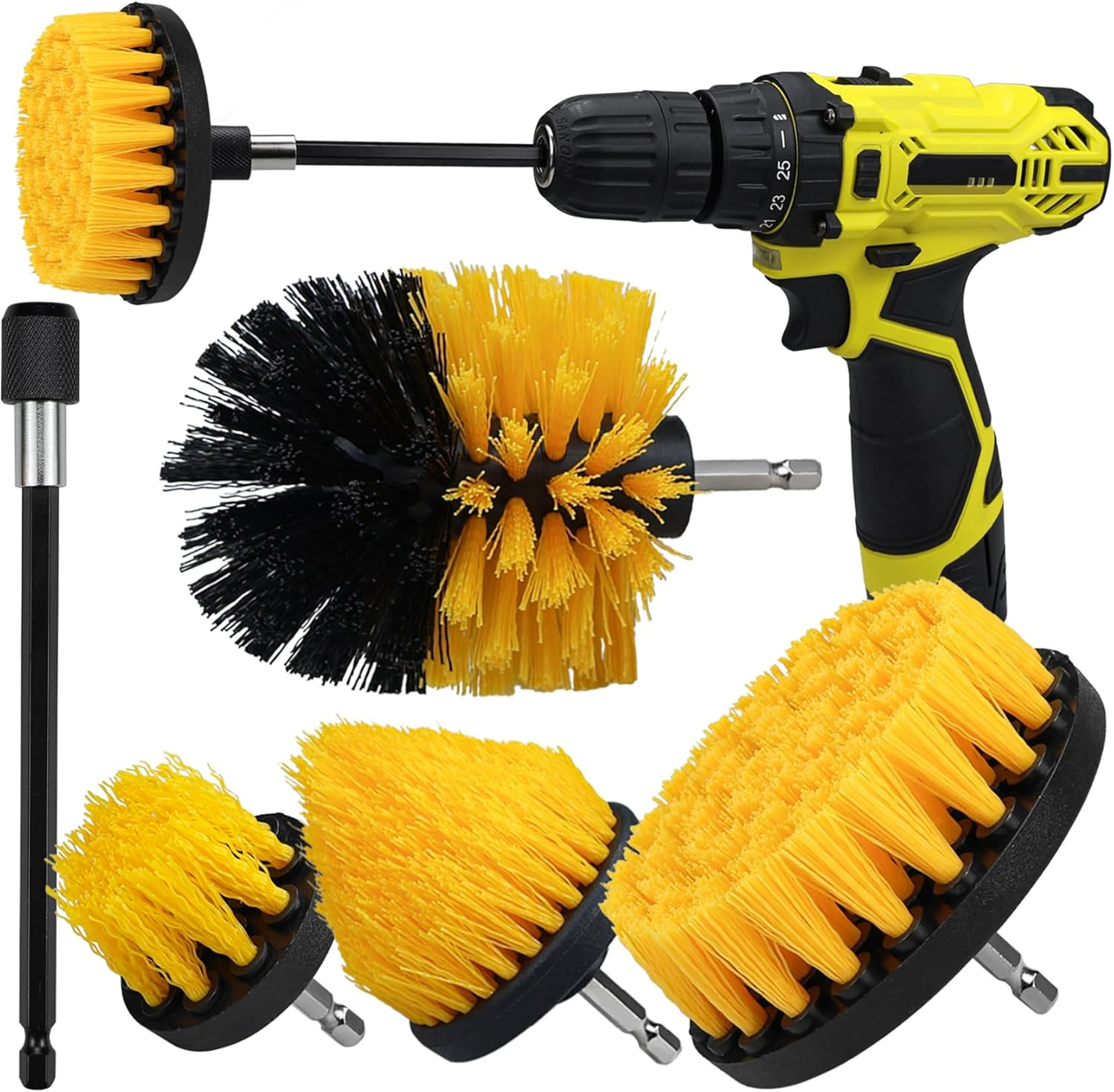 5 Pcs Drill Brush Kit, Drill Brush Attachment Set for Car Carpet, Cleaning Brush Supplies Kit for Bathroom Surface, Floor Mat, Car Detailing, Drill Scrubber Brush Kit Accessories for Cleaning Wheels image number 5