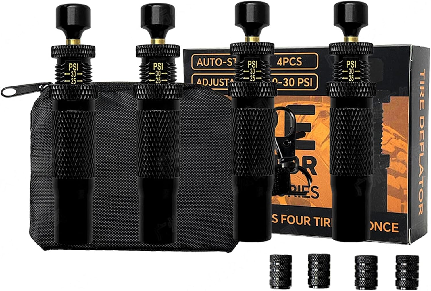 Automatic Tire Deflators Kit, 10-30 PSI / 0.7-2.1BAR Switchable Tire Deflation Tool with 5 Valve Caps, Auto Stop Tire Air Deflator Valve Kit for Motorcycle, Car, Truck, SUV, RV, UTV image number 6