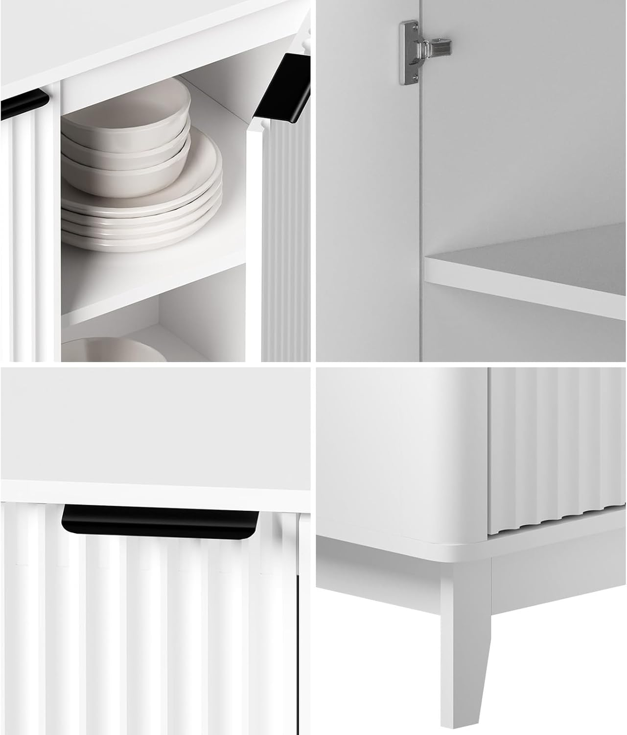 Oikiture Buffet Sideboard Storage Cabinet 4 Doors Cupboard Hallway Table White image number 2