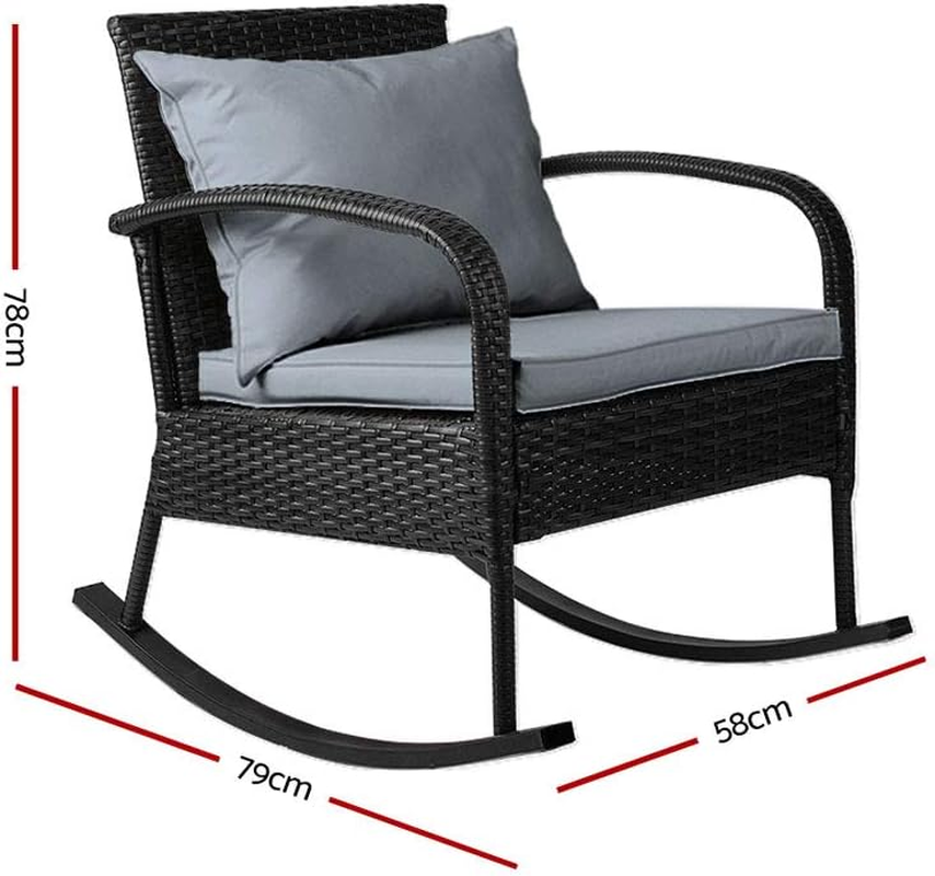 Gardeon Outdoor Rocking Chair Wicker Reclining Recliner, Patio Furniture Lounge Setting Conversation Set Backyard Garden Porch Indoor Pool, with Cushions Armrest Blackrest All-Weather image number 6