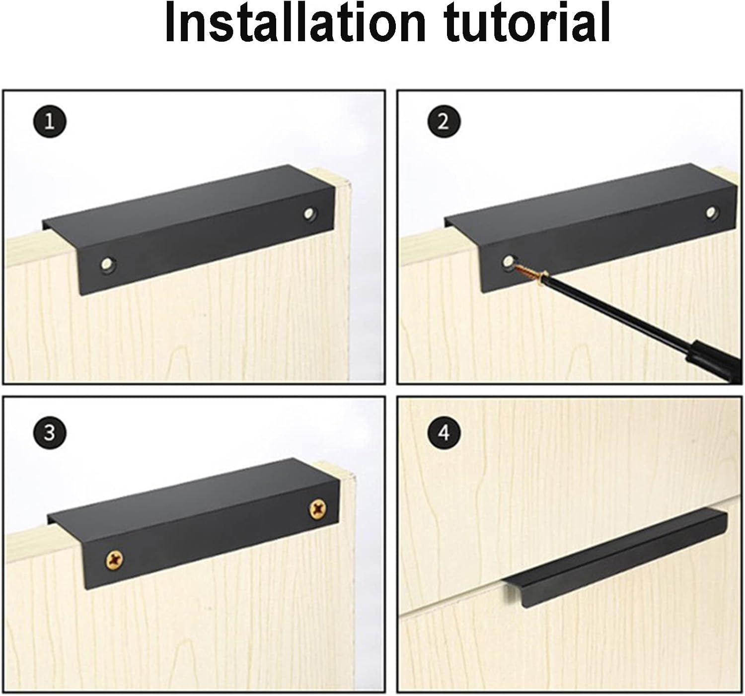 10Pcs Black Cabinet Handles Mount Finger Edge Pulls Hidden Drawers Wardrobe Handles, 5.9" Length, 5" Hole Centre Concealed Handle image number 2