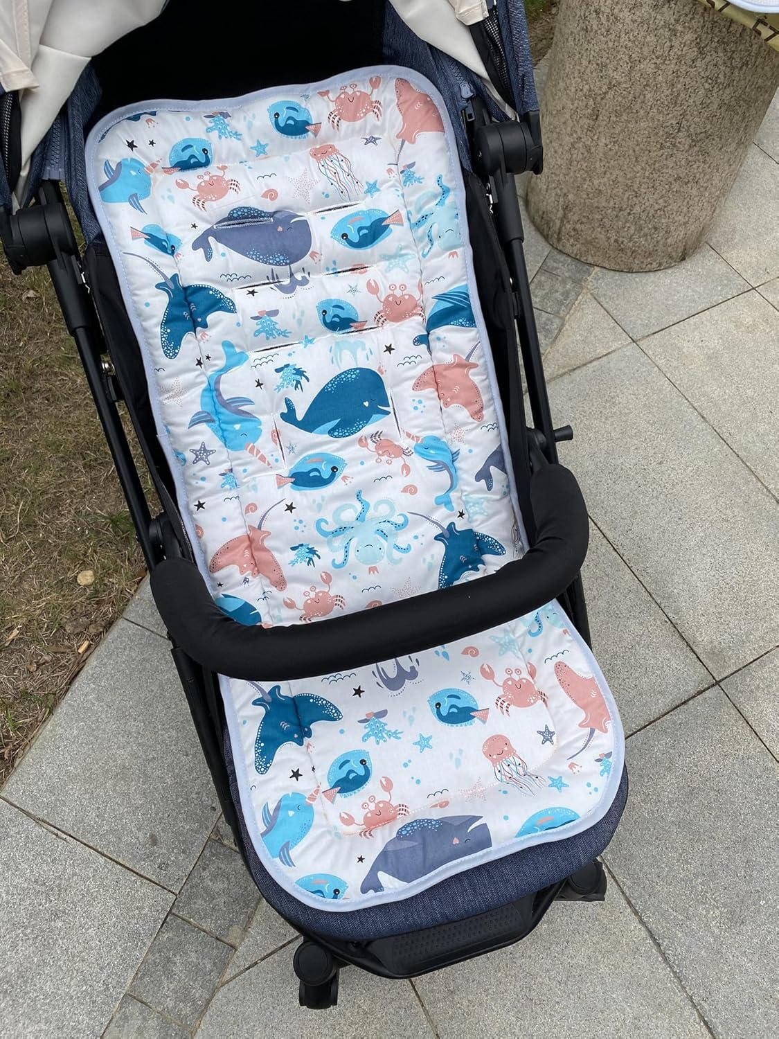 Baby Stroller Seat Liner Kids Pushchair Seat Cushion Mat Universal Breathable Stroller Liner Insert Stroller Cushion Pad Thick Cotton Stroller Liner Seat Pad Cover for (Whale &Octopus) image number 5