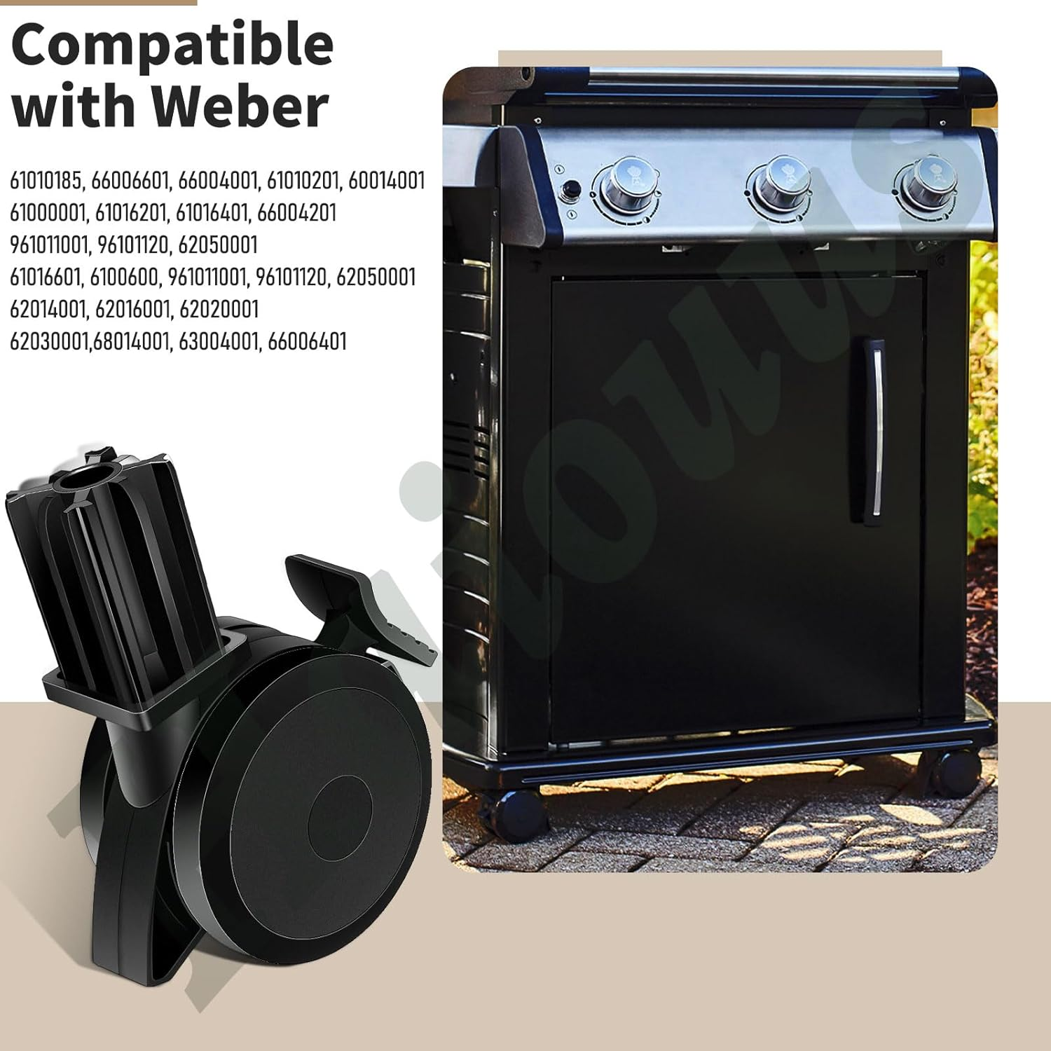 (4 Pack) 70360 Locking Caster with Insert Compatible with Weber Spirit Series 2009-2012, Summit Series 2007-2019 Gas Grills and Genesis 300 Series 2007-2016 image number 4