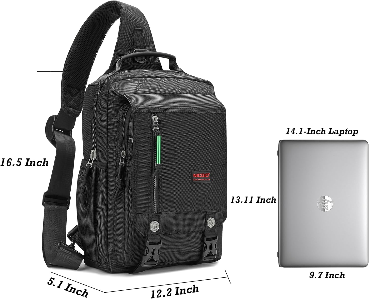 NICGID Sling Bags Chest Shoulder Backpacks, 13.3'' 14.1'' Laptop Backpack Crossbody Messenger Bag Travel Outdoor Men Women image number 3