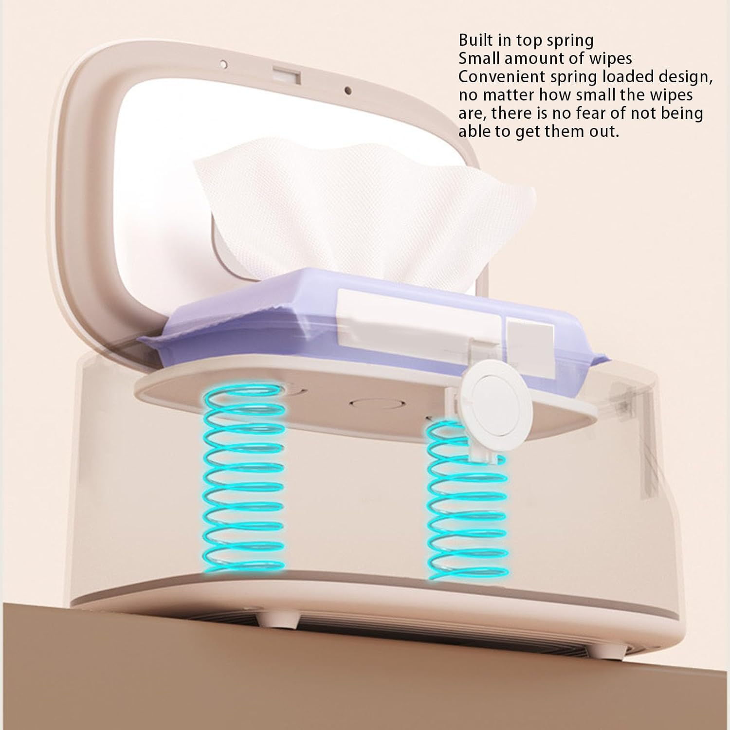 Baby Wipe Warmer, Baby Wet Wipes Dispenser with 3 Speed Night Light, 3 Levels Temperature Adjustable Diaper Wipe Warmer, Innovative Spring Design, Fast and Even Heating image number 4