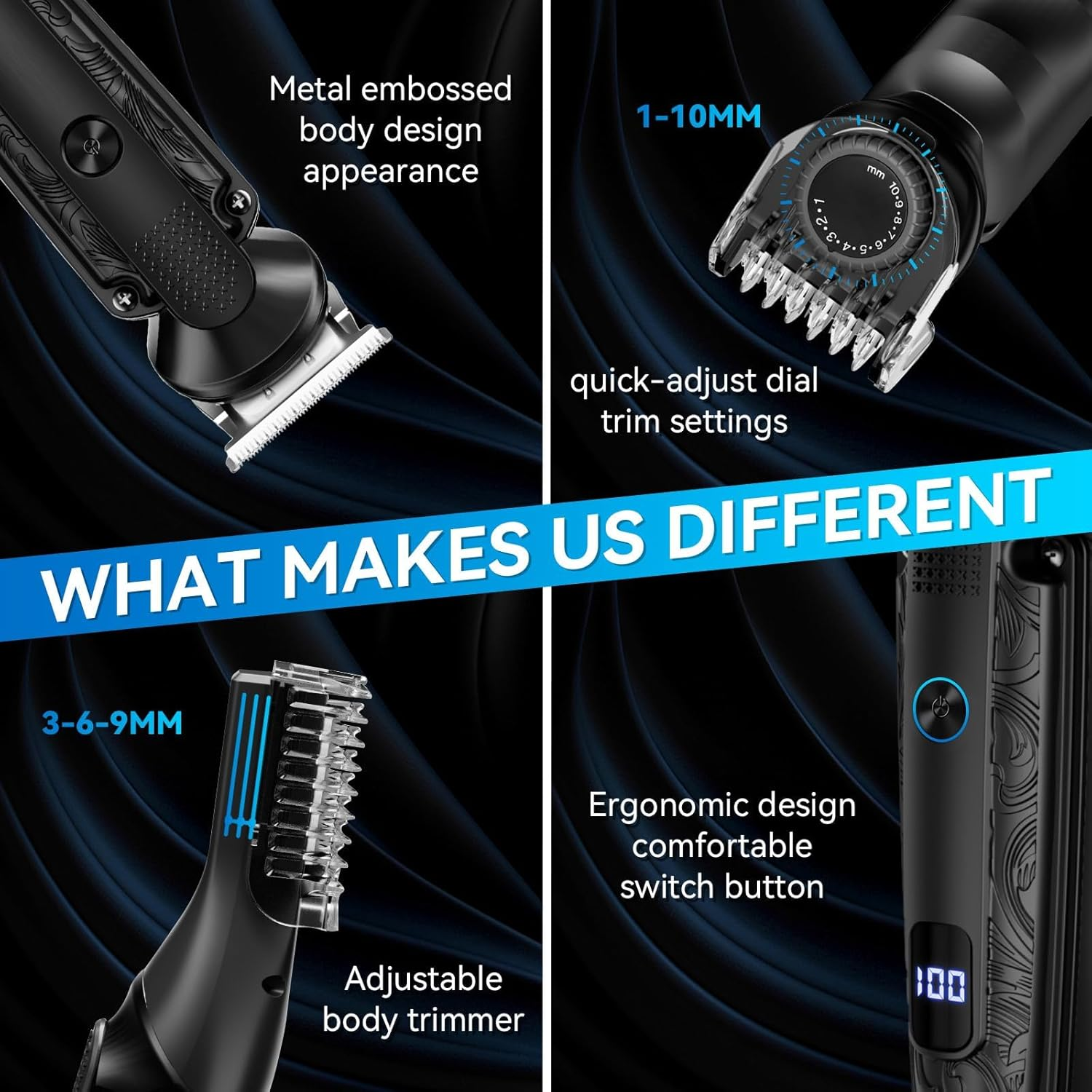 Beard Trimmer for Men, IPX7 Waterproof Electric Shaver Razor, Hair Trimmer for Nose, Body, Face and Mustache, Cordless Hair Clipper Grooming Kit, Gifts for Men image number 1