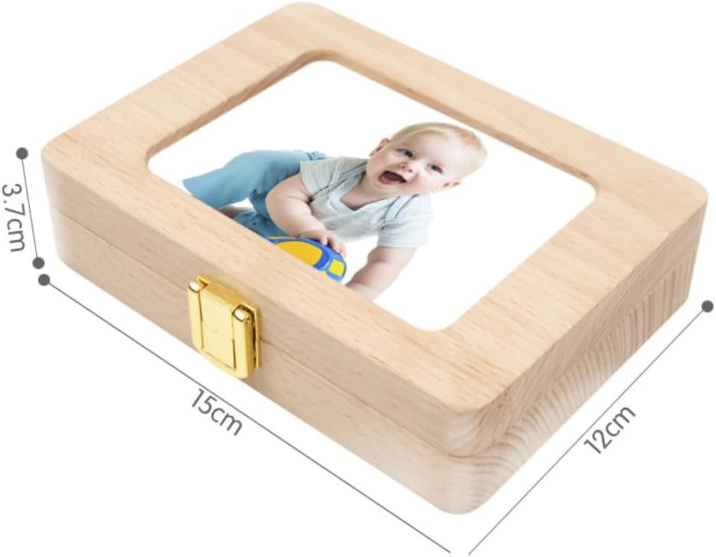 Teeth Keepsake Box Wooden Frame Storage Container for Teeth Souvenirs with Japanese Stickers for Boys image number 3