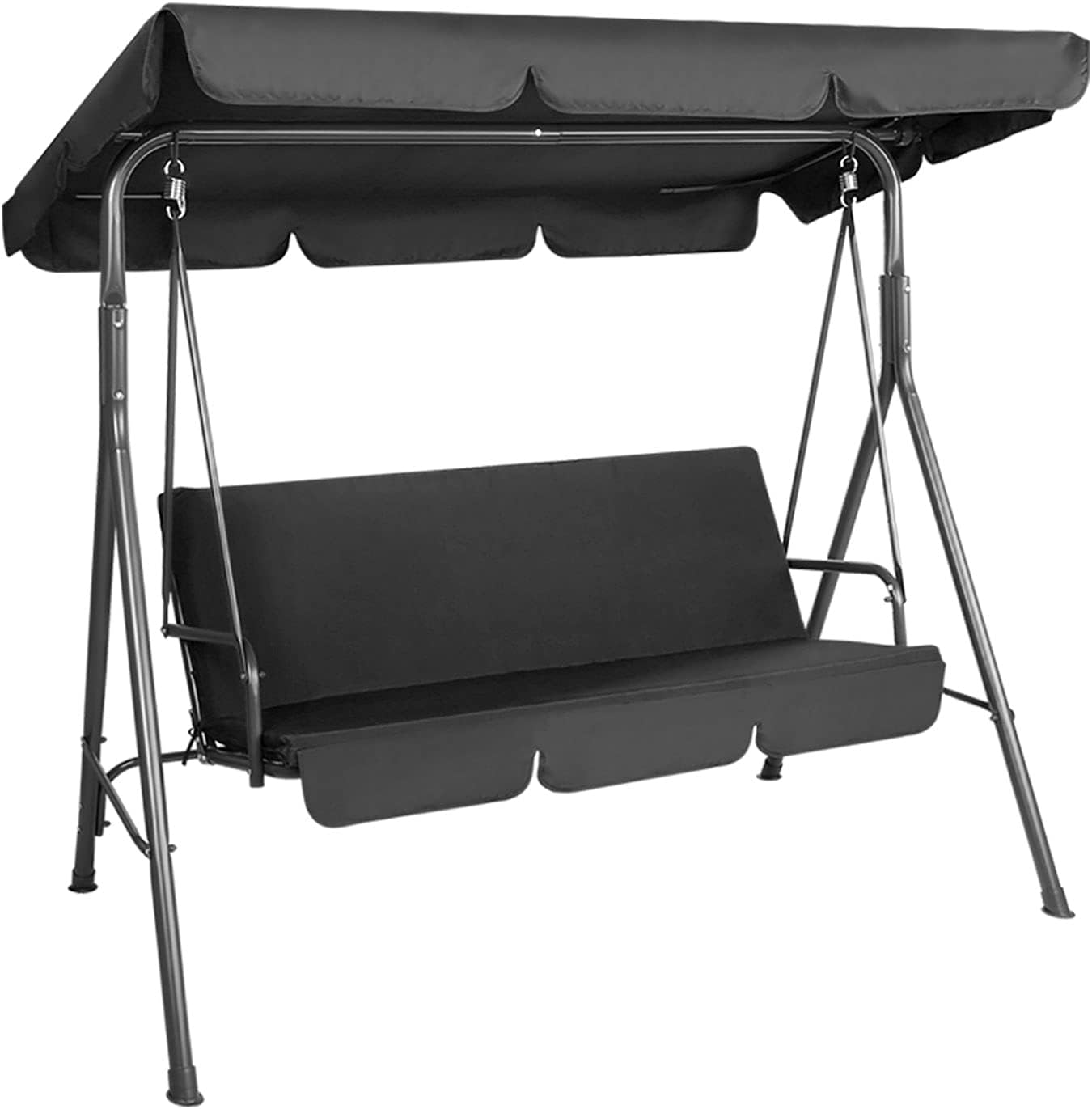 Gardeon Outdoor Swing Chair 3 Seater Grey Garden Bench Hanging Seat, Patio Baconly Furniture Chairs, with Adjustable Canopy Cushions Stand Water Resistant 200Kg Capacity