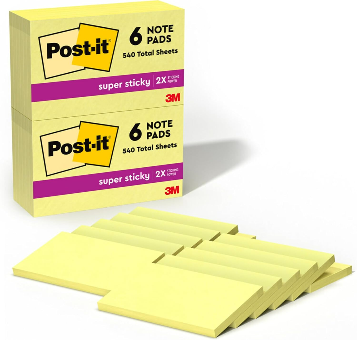 Post-It Super Sticky Notes, 3 X 5-Inches, Canary Yellow, 12-Pads/Pack image number 2
