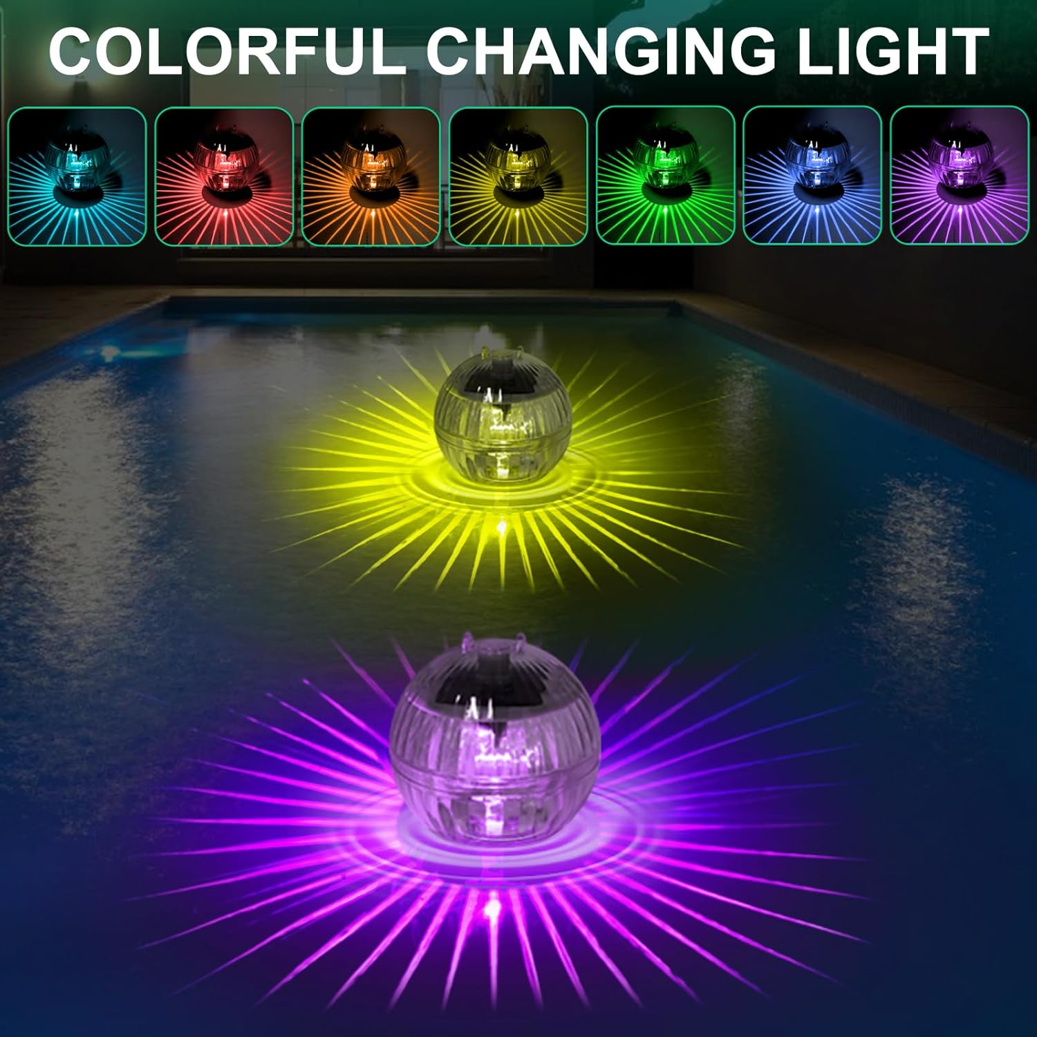 Asfrode Solar Floating Pool Lighting, Pack of 3 Pond Lighting, 7 Colours, Solar Floating Pool Light, RGB Solar Lights, IP65 Water Light for Pool, Pond, Garden, Fountain, Water Parks image number 4