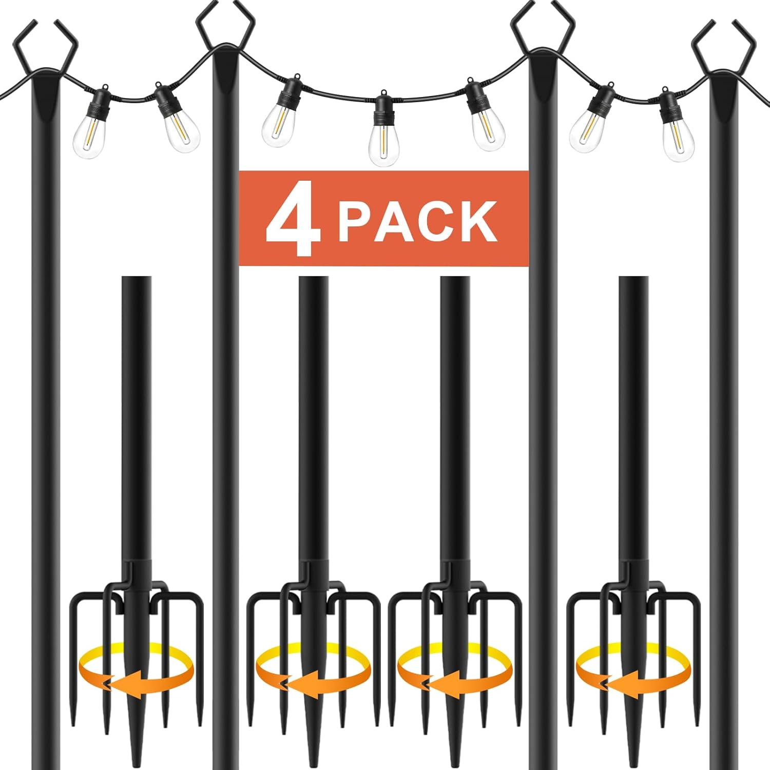 10Ft String Light Poles 4 Pack,Light Poles for outside Lights,Outdoor with Fence Brackets Hanging Lights,Metal Stand Deck Patio Backyard image number 1