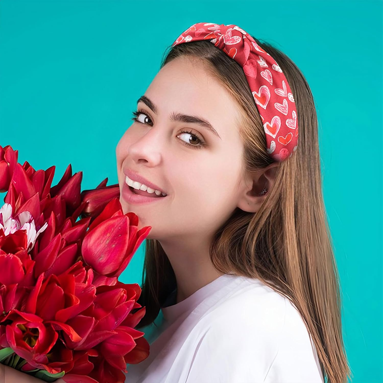 Valentines Headband for Women Girls, Graffiti Love Heart Hair Band, Pink Red Hearts Headbands Wide Knotted Non Slip Hair Accessories Valentines Day Wedding Party Supplies Romantic Decor - Style 1 image number 5