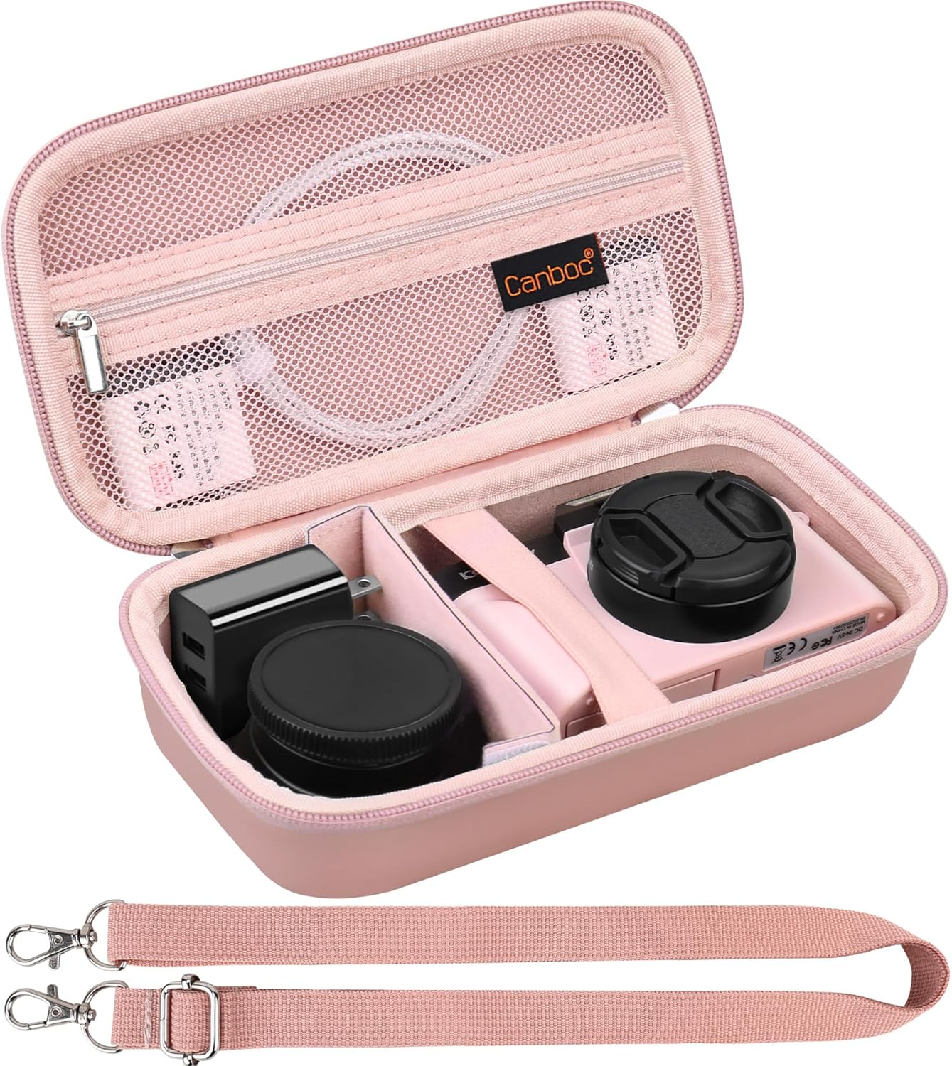 Canboc 4K Digital Camera Case for Oiadek/Vjianger/Hicshon/Vetek 4K Vlogging Camera, Vlogging Camera Bag with Removable Shoulder Strap, Mesh Pocket Fit Lens, Battery, Cable, Rose Gold (Case Only)