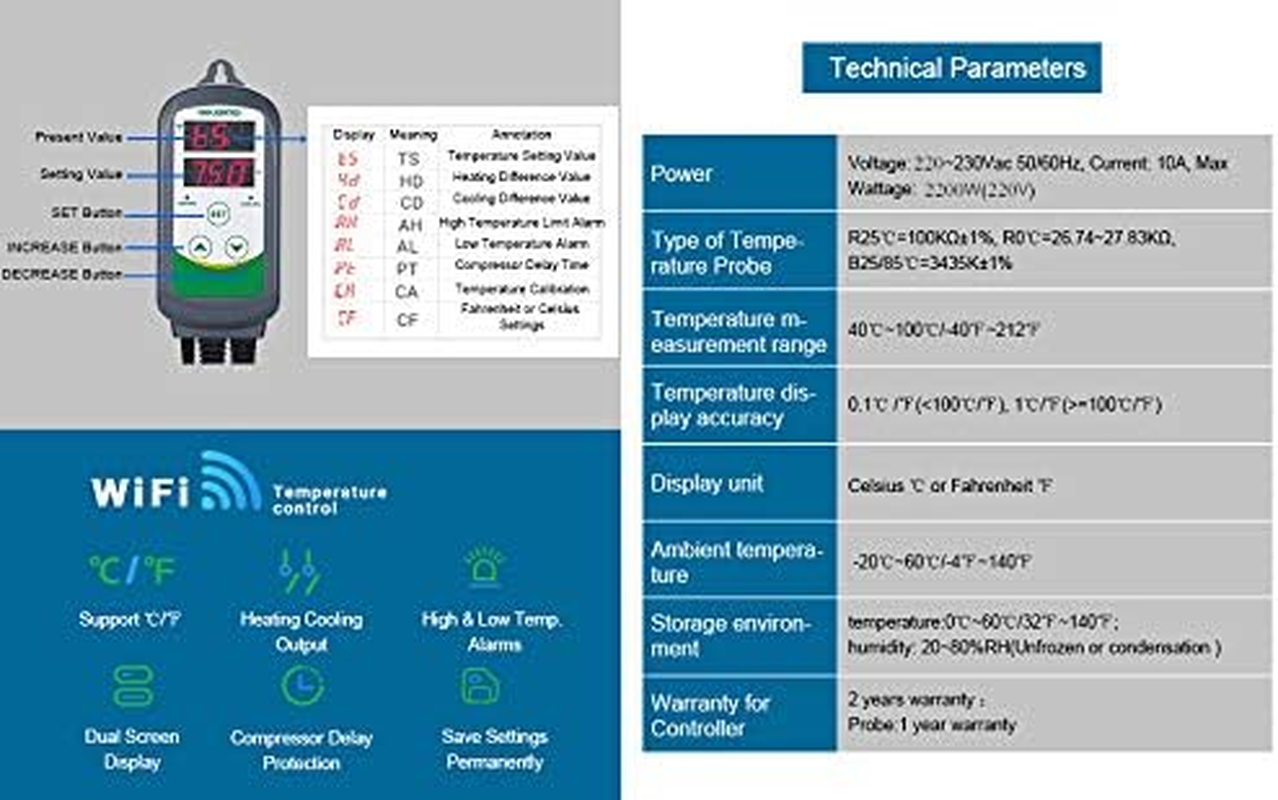 Inkbird Wifi Thermostat ITC-308 Digital Temperature Controller with Wifi Humidity Controller IHC-200 Digital Humidistat for Smoking Meat Mushroom Humidifier Dehumidifier Reptile Greenhouse Home Brewing image number 1