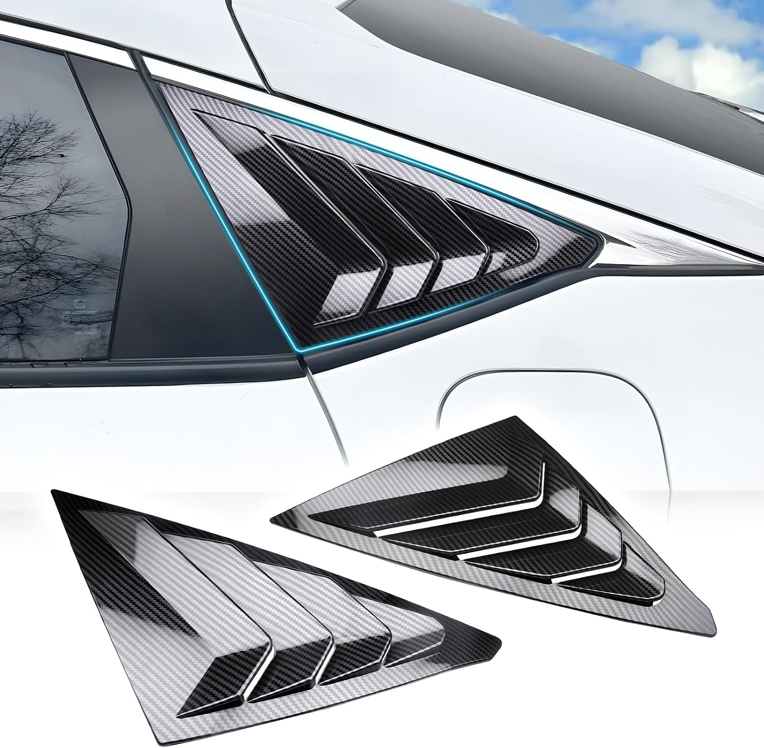Alicatong Rear Side Window Louvers for 11Th Gen Civic Hatchback Type R Compatible with Honda Civic 2025 2024 2023 2022 Exterior Accessories Air Vent Window Scoop Shades Blinds Cover(Carbon Fiber)