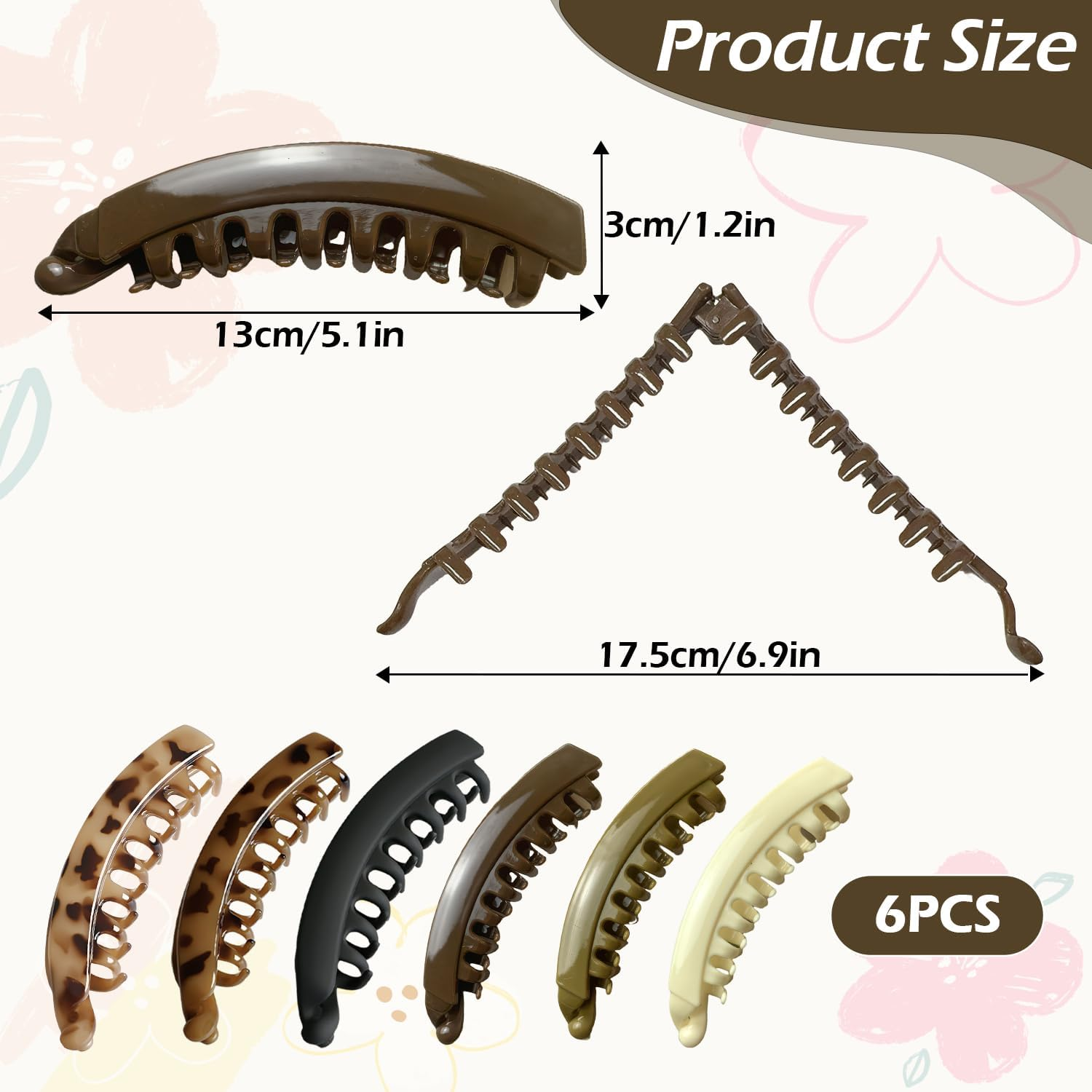 GIKPAX 6 Large Banana Hair Clips, Banana Clip with Strong Hold, 5 Inches, Hair Clips for Thick Hair, French Hair Accessory for Girls and Women image number 1