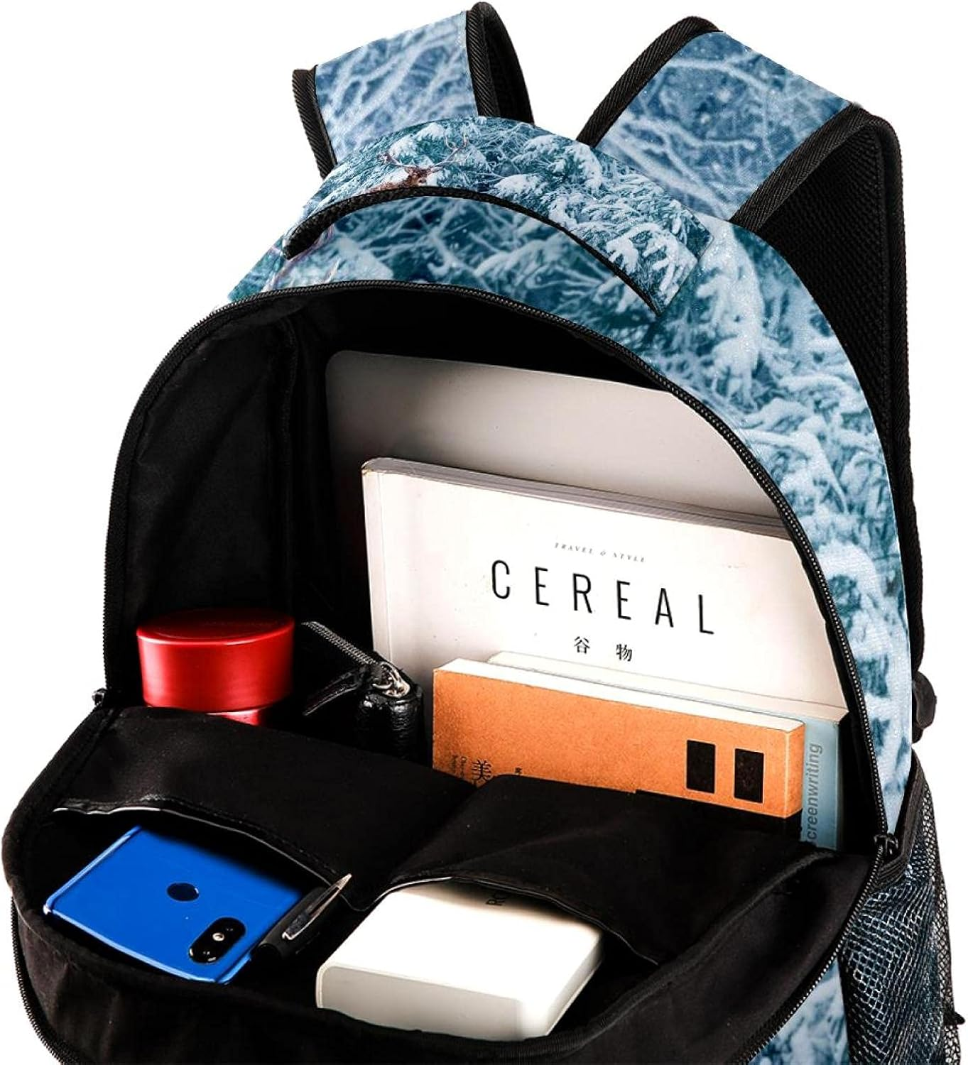 Deer Male with Big Horns in the Winter Snowy Forest Backpack Students Shoulder Bags Travel Bag College School Tote Backpacks image number 3