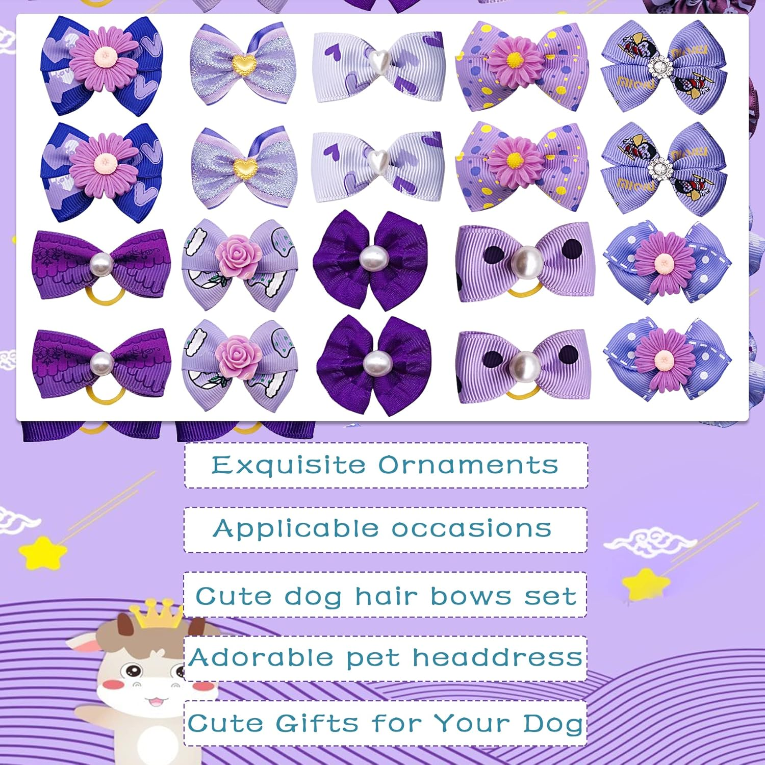 30PCS/15PAIRS Purple Dog Hair Bows with Rubber Bands Puppy Hair Bowknot Top Knot Elastic for Girl Female Doggy Cat Rabbit Poodle Pet Animal Grooming Accessories Attachment&hellip; - Blue image number 3